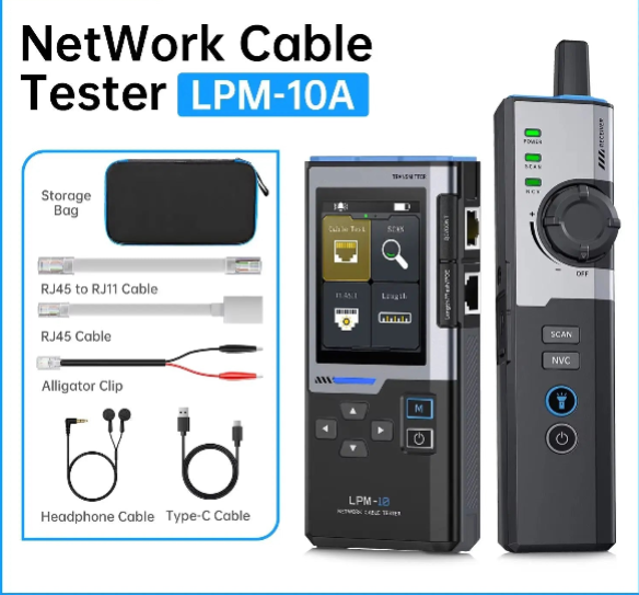 Portable Network Cable Tester with RJ45 RJ11 Ports, PoE Detection, Port Flashing and Color Display