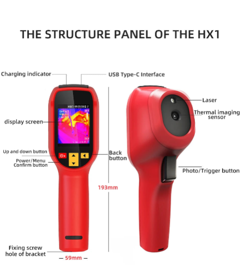 Portable Thermal Imaging Camera 240×240 Resolution -20°C to 550°C with 2.4 Inch Display and 15 Color Modes