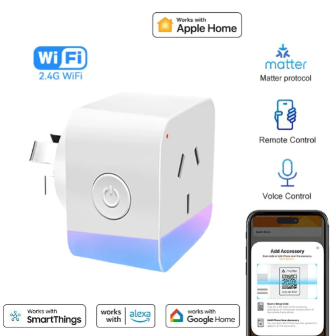 Smart AU Power Outlet Plug with 2.4GHz WiFi – App Control and Voice Commands for Home Automation