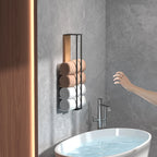 Bathroom Wall Mounted Towel Rack with Wooden Shelf Metal Frame Towel Organizer