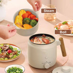 Portable Electric Hot Pot Cooker 1.2L with Steamer Dual Power 180W 350W for Noodles Soup Rice
