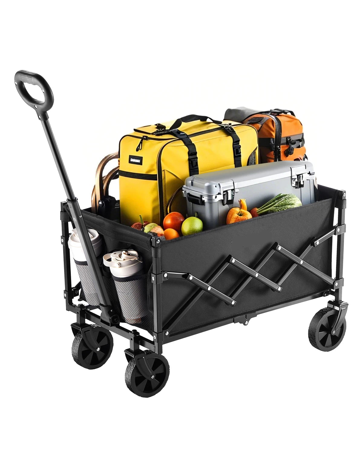 Portable Folding Utility Wagon Cart 100Kg Capacity with All-Terrain Wheels for Beach Grocery and Garden