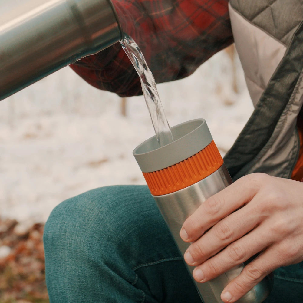 Portable Vacuum Pressure Coffee Maker with Insulated Travel Mug Stainless Steel Hand Powered Coffee Brewer