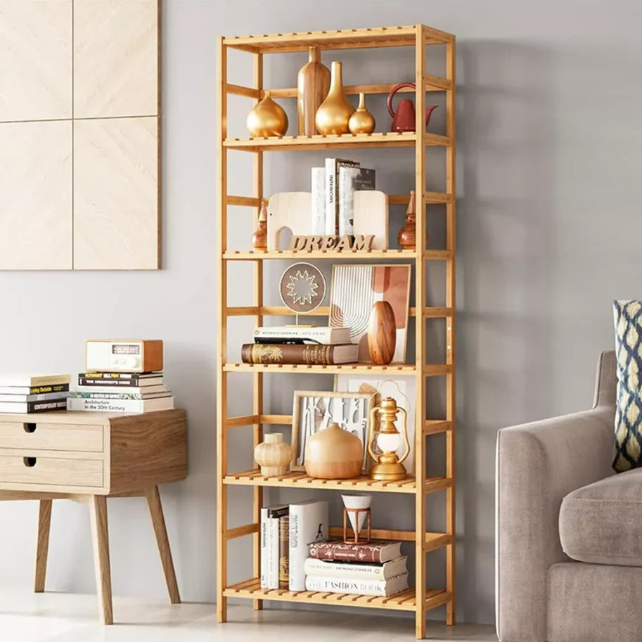 Bamboo 6 Tier Storage Shelf Tall Freestanding Rack for Books Plants and Bathroom