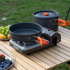 16 Piece Portable Camping Cooking Set Aluminium Pots Pan Kettle Plates and Utensils for Hiking