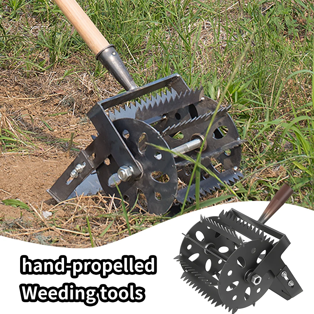 Heavy Duty Garden Cultivator Weeder with Rolling Rotary Teeth Manganese Steel Soil Loosening Tool (No Handle)