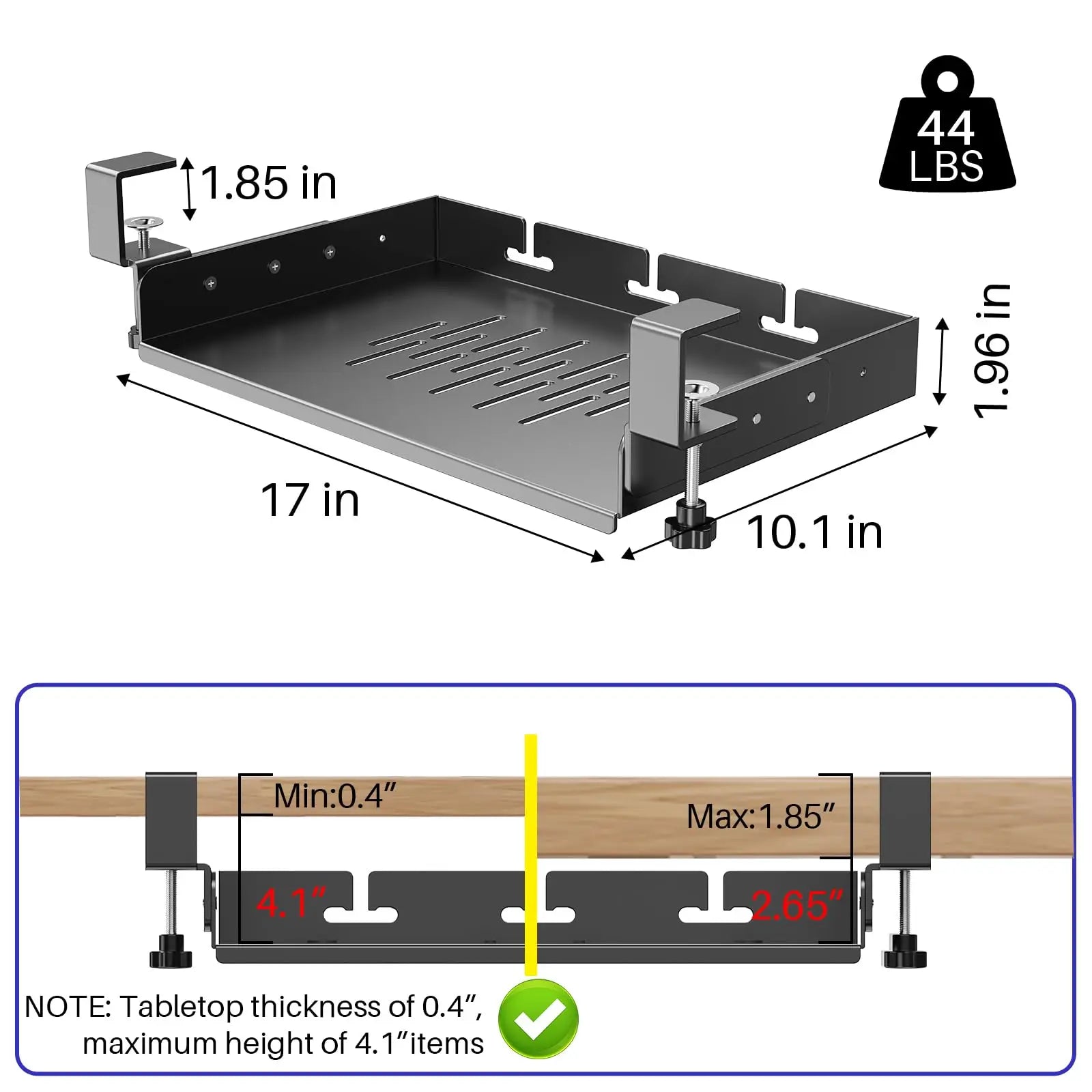 Under Desk Storage Tray No Drill Metal Laptop Mount Cable Management Organizer Rack