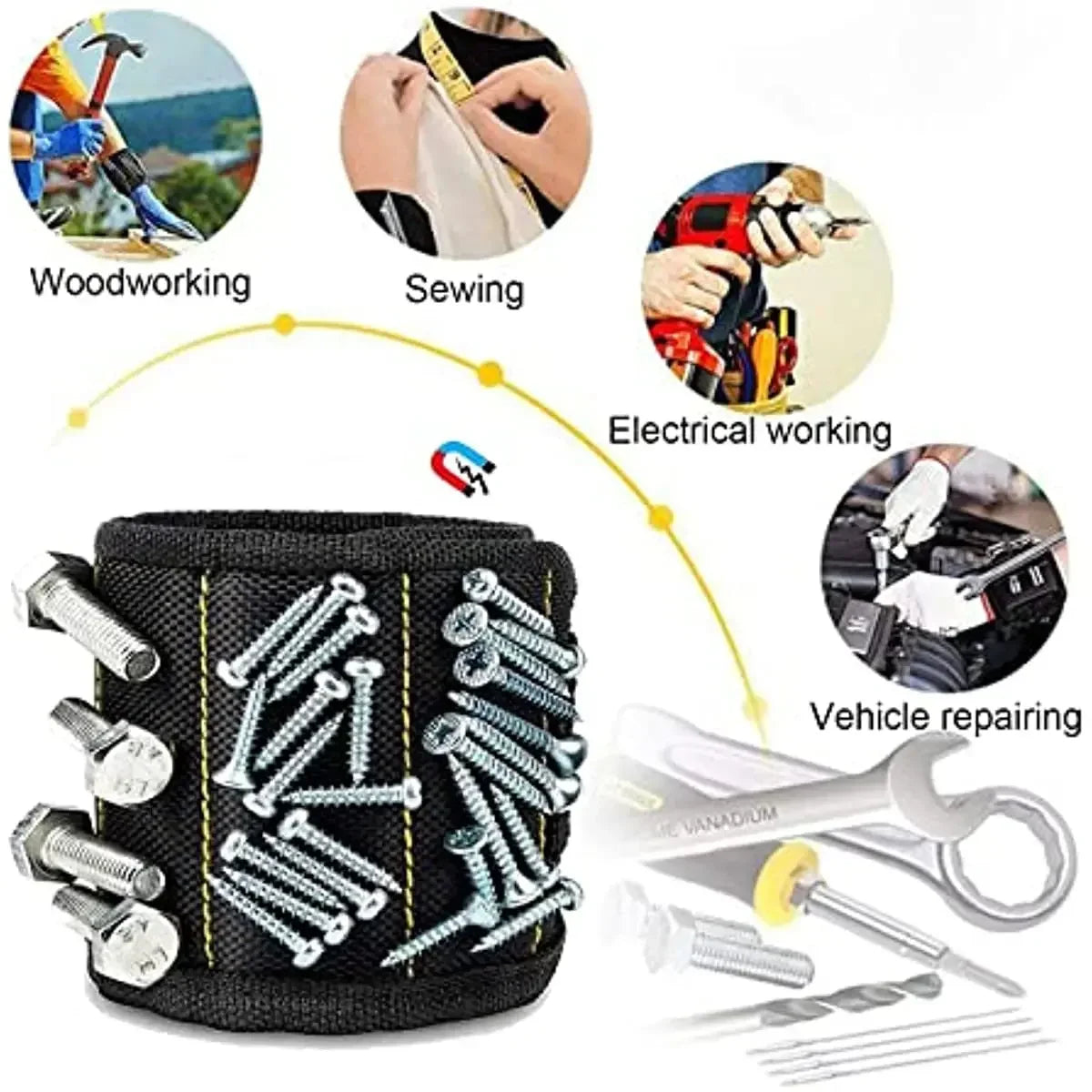 Magnetic Wristband Tool Holder with Strong Magnets for Screws Nails Drill Bits Hand Tool Organizer