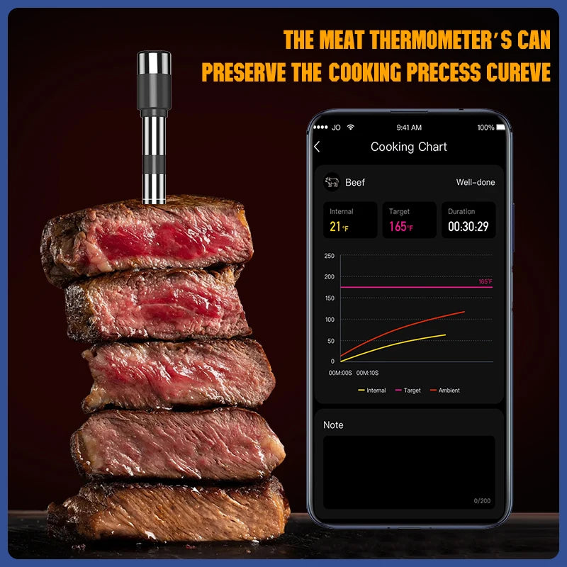 Smart Wireless Meat Thermometer with Bluetooth and LCD Display for BBQ Grill Oven Cooking