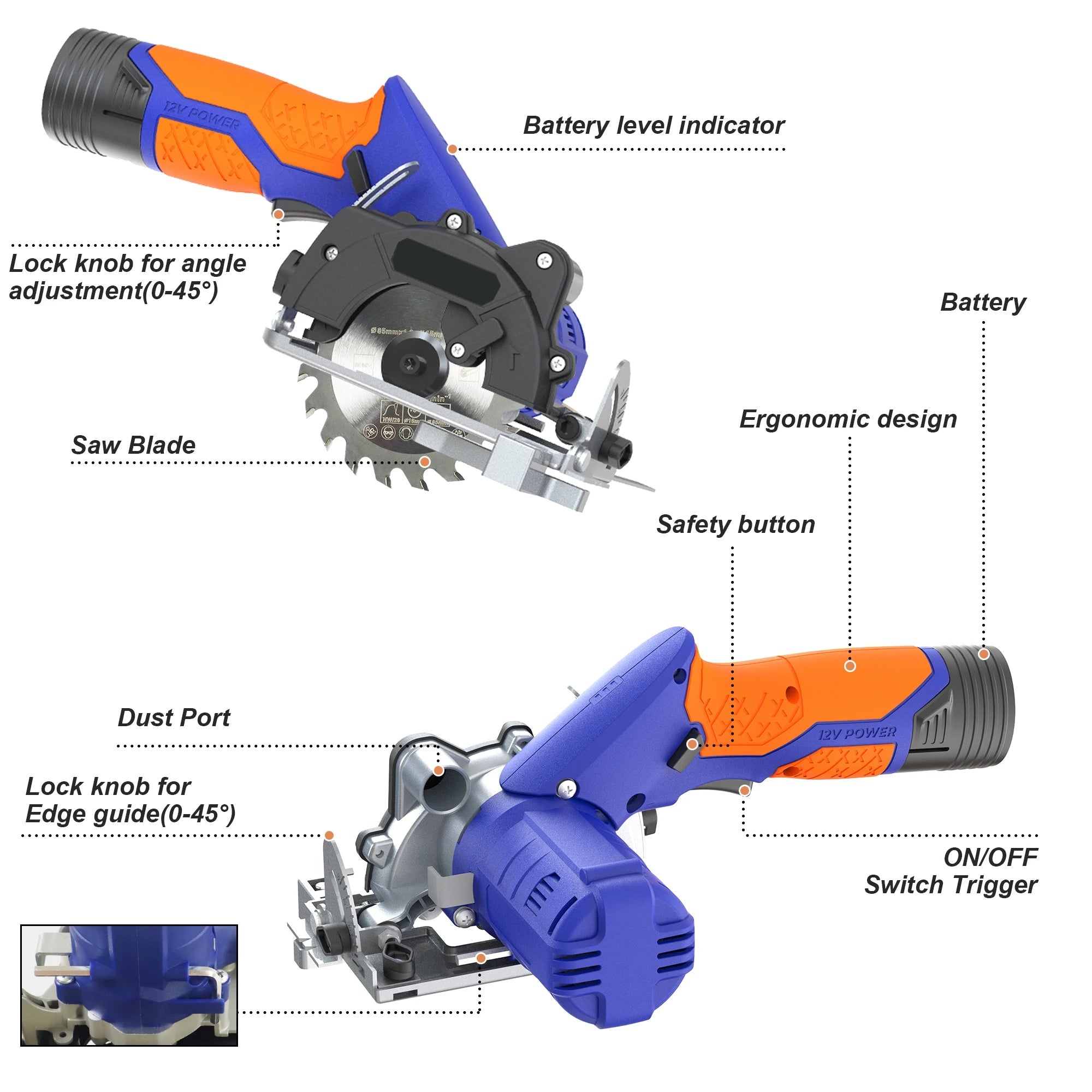Mini 12V Cordless Circular Saw Rechargeable Woodworking Cutting Tool