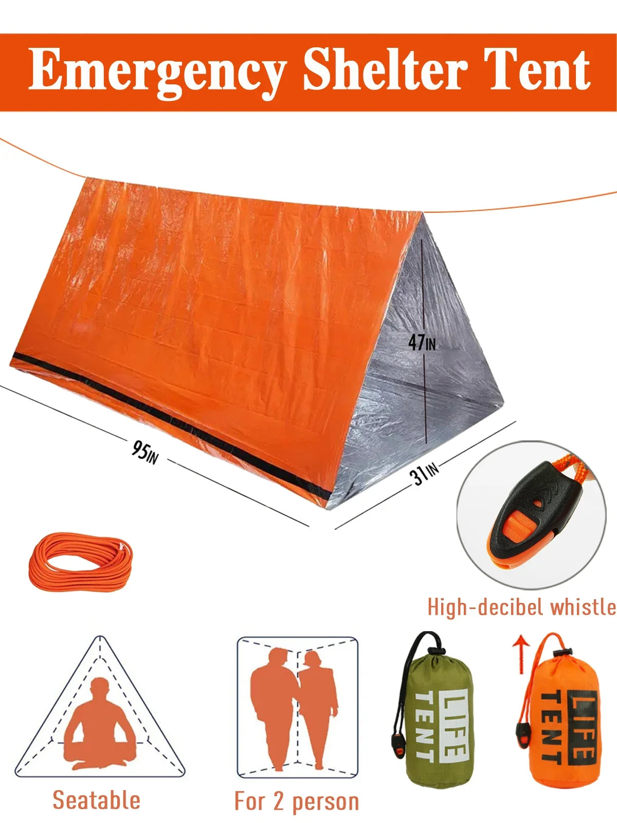 Lightweight 2 Person Emergency Survival Tent Waterproof Outdoor Camping Shelter