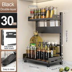 Adjustable Spice Storage Rack for Countertop 2 Tier or 3 Tier Metal Kitchen Organizer Shelf with Drawer Black
