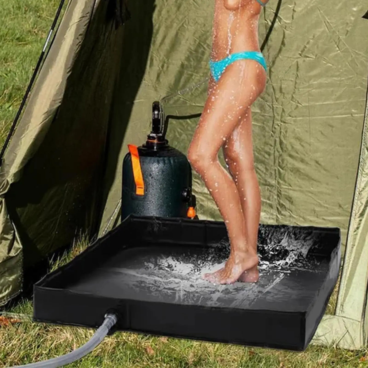 Foldable Camping Shower Pan Portable Oxford Cloth Floor Tray with Drain Hose