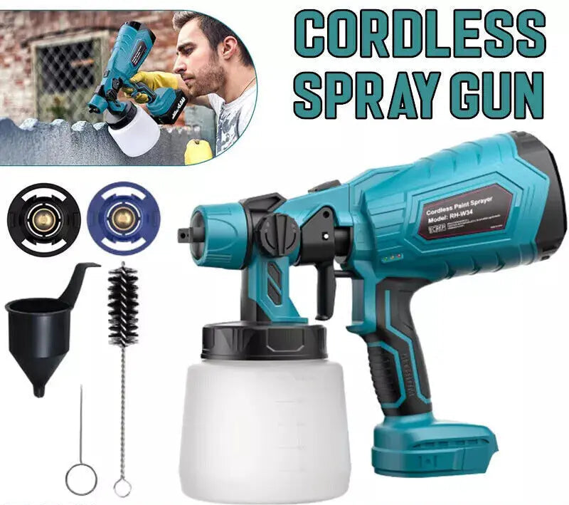 Cordless HVLP Paint Sprayer 1000ml Adjustable Flow Spray Gun for 18V Lithium Battery