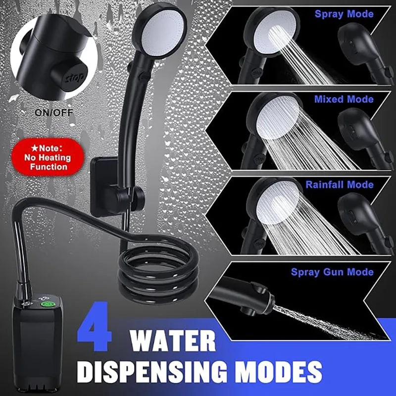 Portable Rechargeable Camping Shower with LED Display 6000mAh Electric Shower Pump and Adjustable Shower Head