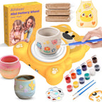 Mini Electric Pottery Wheel Craft Set with Air Dry Clay, Paints and Sculpting Tools
