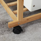 Bamboo Rolling Clothes Rack with Double Rails and Shelf Portable Open Wardrobe Storage