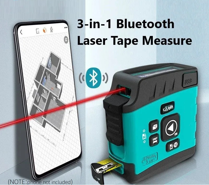 Portable 3-in-1 Laser Tape Measure 40m Range with Bluetooth Digital Display and 5m Steel Tape