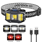Lightweight COB LED Headlamp Rechargeable Head Torch with Power Display for Camping Fishing