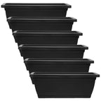 6 Piece Rectangular Plastic Planter Boxes with Drainage Trays for Indoor Outdoor Windowsill Garden Plants