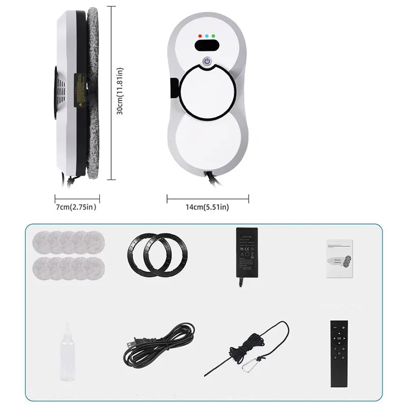 Smart Robot Window Cleaner Vacuum with Automatic Glass Cleaning System and 450cm Cord