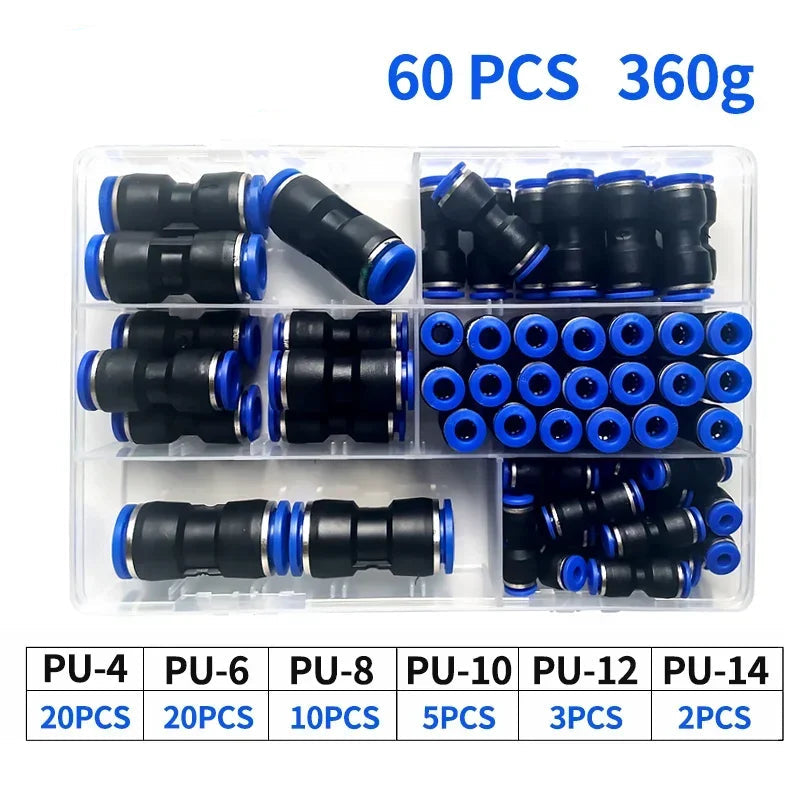 Air Hose Quick Connect Fittings Kit for PU and Nylon Tubing Pneumatic Push to Connect Air Line Set