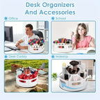 360 Degree Rotating Desktop Stationery Organizer with 7 Removable Compartments Pen Holder Storage Box