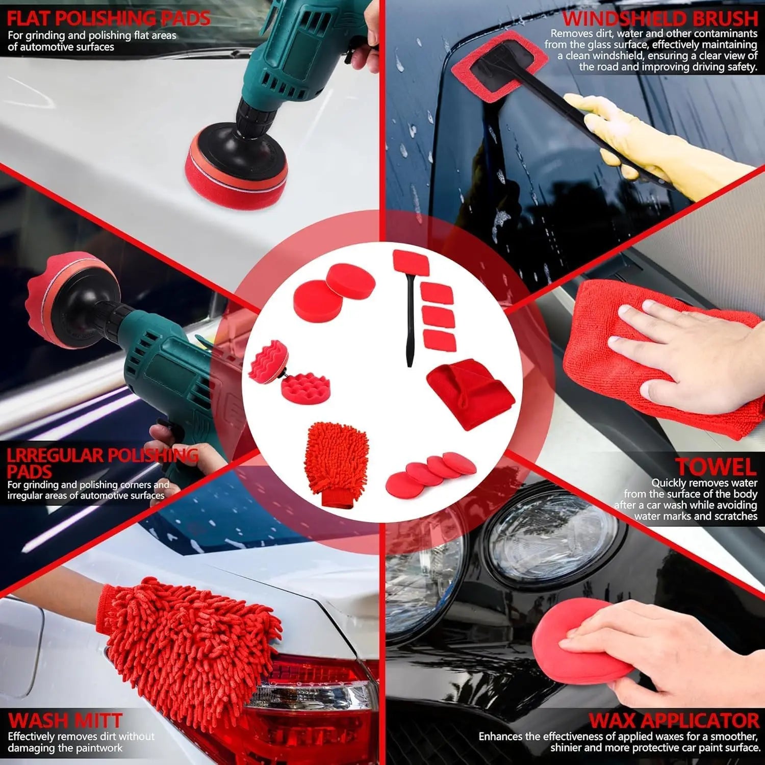 35 Piece Car Cleaning and Detailing Kit with Drill Brush Set, Tire Brushes and Tool Storage Box