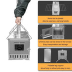 Portable Stainless Steel Camping Wood Stove with Chimney Pipes for Outdoor Cooking and Camping Use