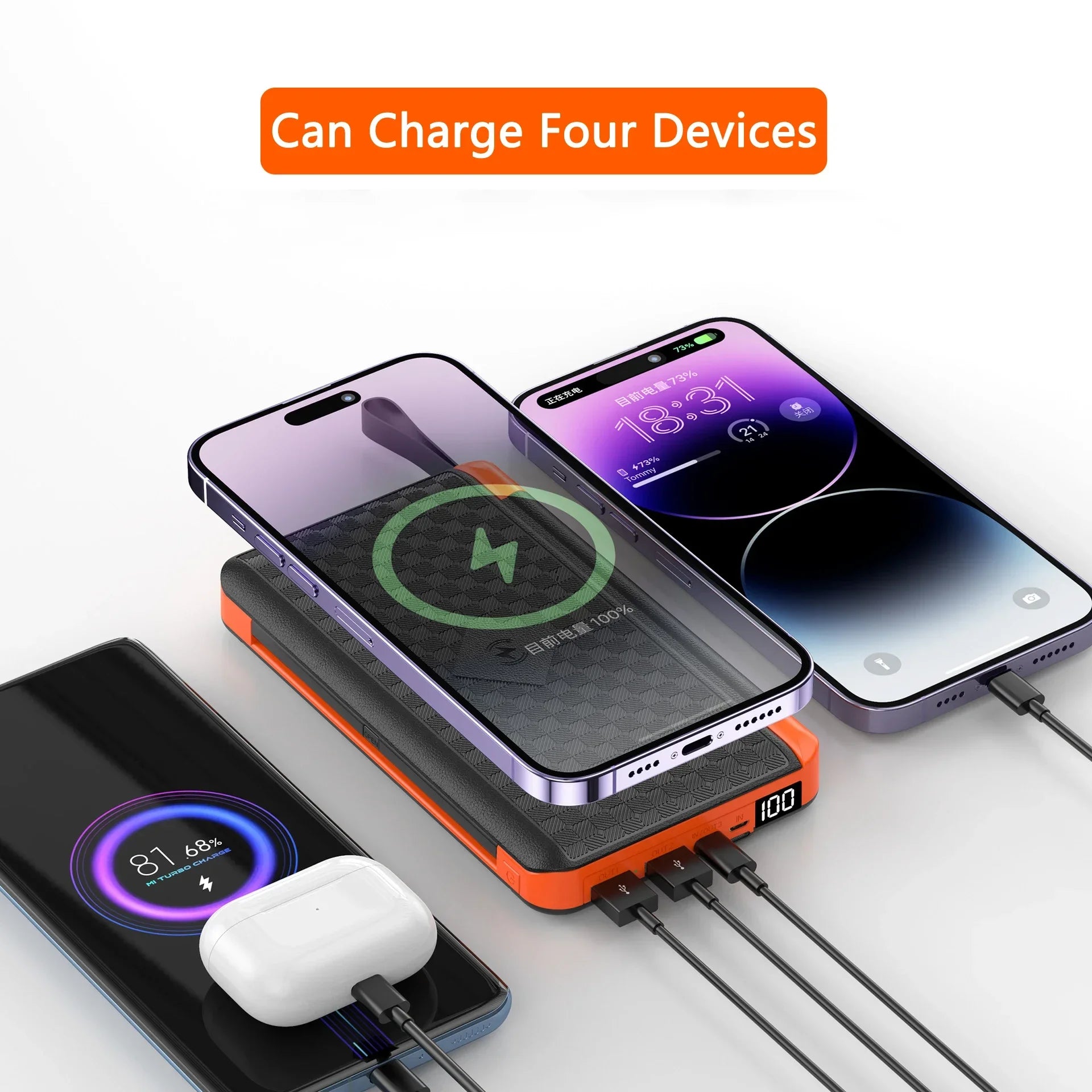 Portable 20000mAh Solar Power Bank with Wireless Charging LED Display and Dual USB Output