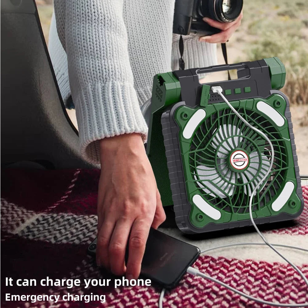 Rechargeable Solar Camping Fan with LED Lantern 7800mAh Battery 4 Speed Portable Table Fan