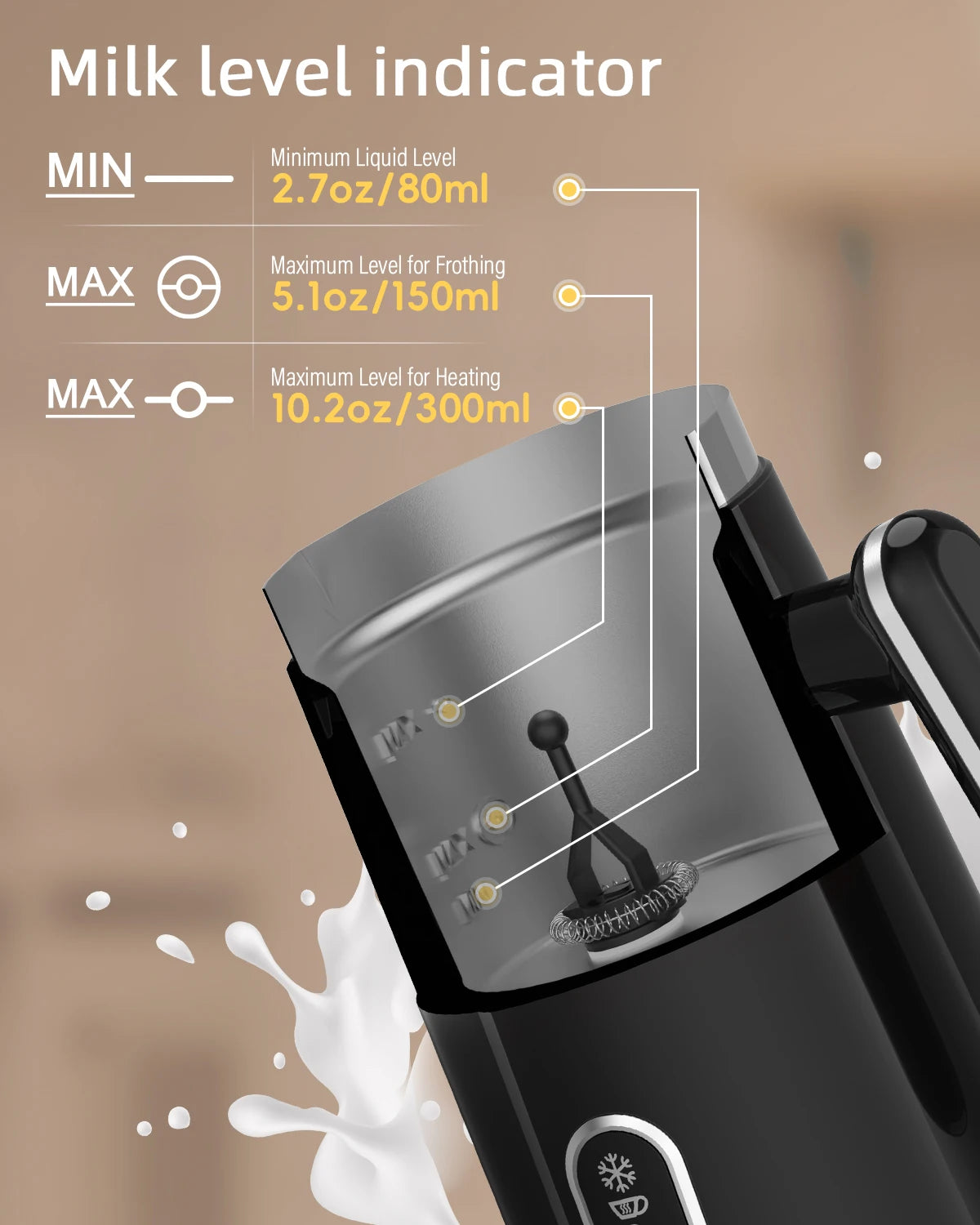 Automatic Milk Frother and Warmer 500W 4-in-1 Hot and Cold Foam Maker 300ml Heating Capacity White