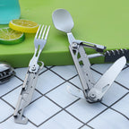 1 pc 6 in 1 Multifunctional Cutlery Set Outdoor Tableware Camping Portable Meal Knife Fork Spoon Bottle Outdoor Camping Cookware