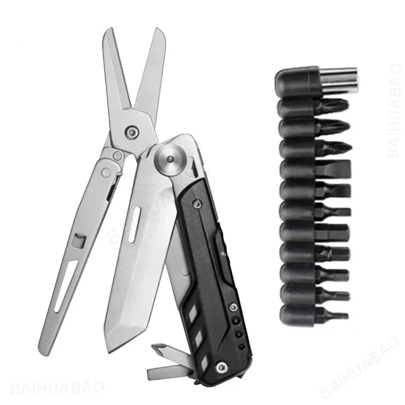 6-in-1 Stainless Steel Multi Tool with Scissors Screwdrivers and Folding Utility Blade Portable Pocket Tool