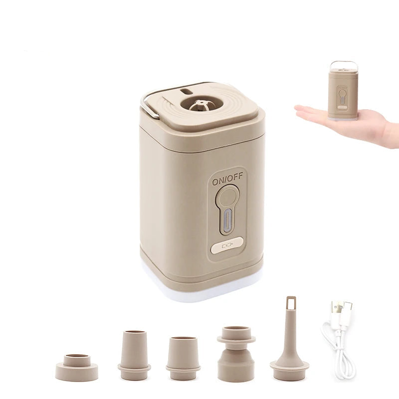 Compact 2-in-1 Portable Inflator Pump with LED Camping Light Rechargeable Outdoor Travel Accessory