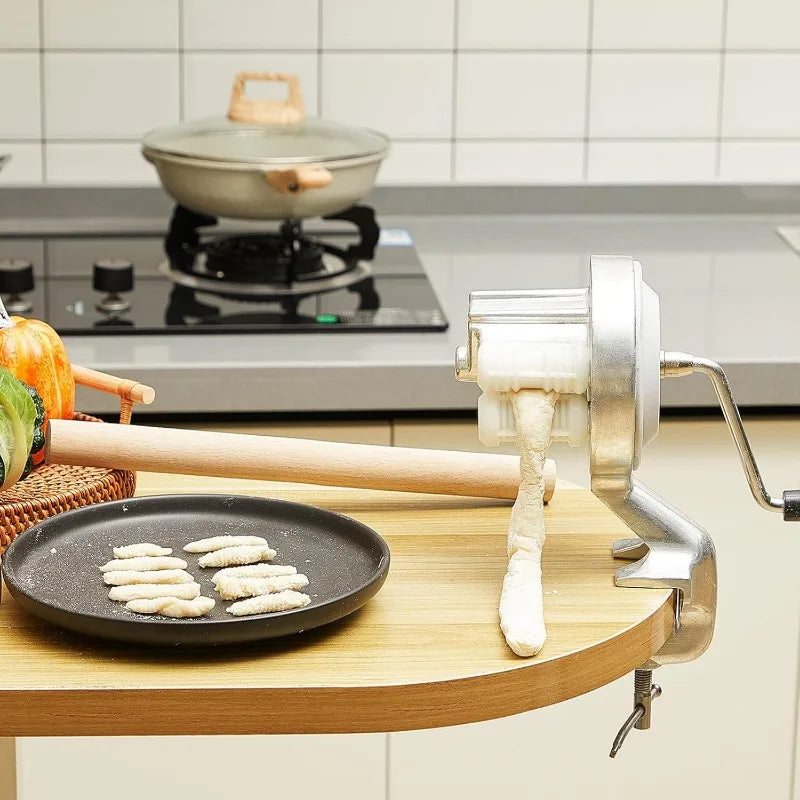 Manual Cavatelli Pasta Maker Aluminum Alloy Gnocchi and Pasta Machine with Table Clamp Hand Crank