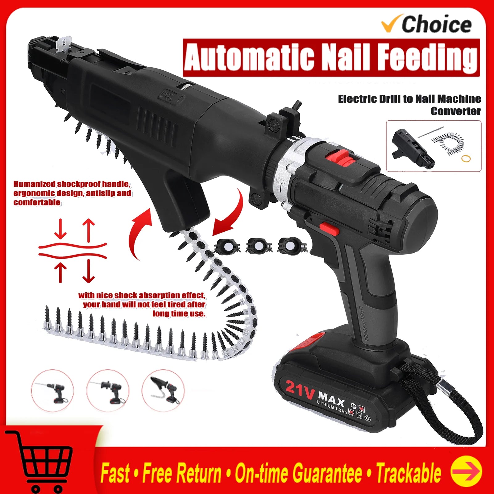 Cordless Drill Chain Screw Feeder Converter with Automatic Screw Feeding and Adjustable Depth Control