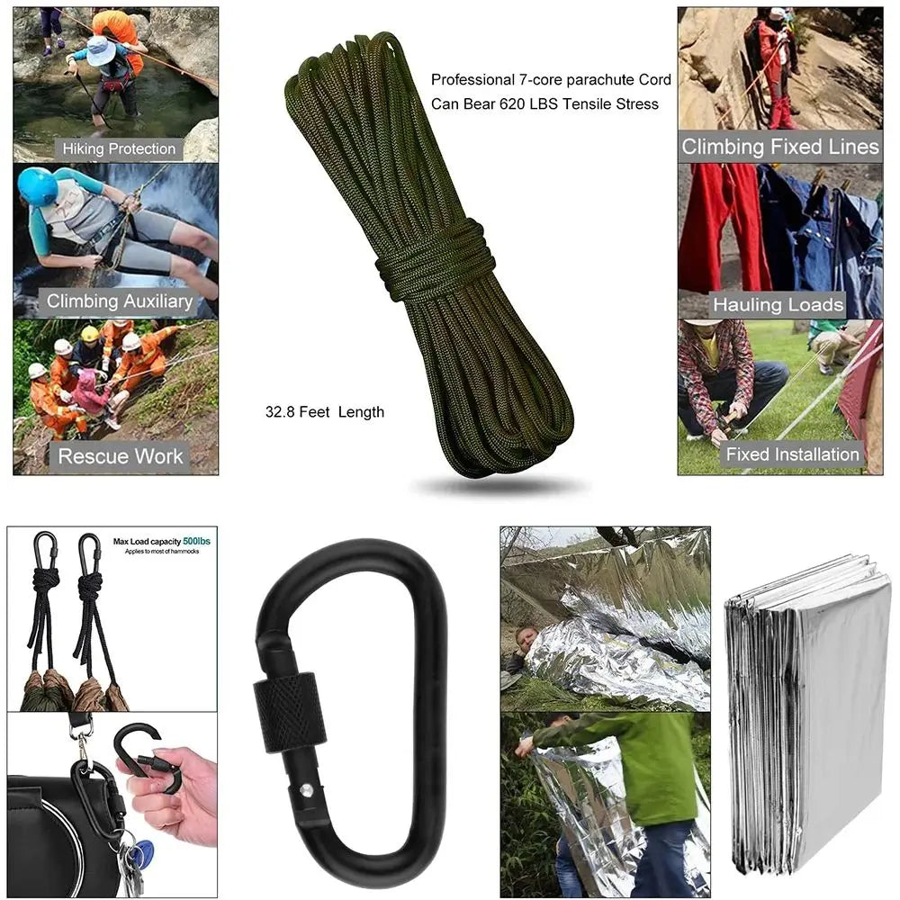Professional Outdoor Survival Kit with First Aid, Multi-Tool, and Tactical Gear for Camping and Adventure