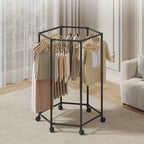 Hexagon Clothes Rack with Wheels Freestanding Metal Garment Rack Rotating Coat and Hat Storage Stand