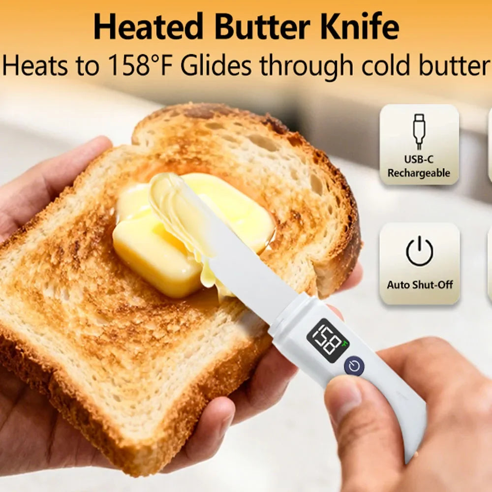 Rechargeable Electric Butter Knife Stainless Steel Blade USB Type-C Charging White
