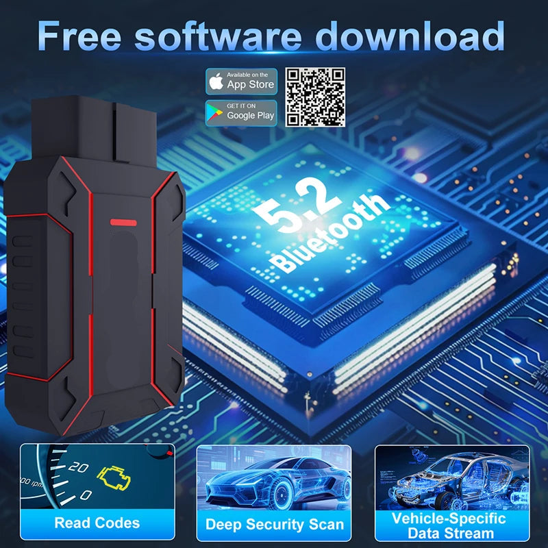 Portable Bluetooth OBD2 Car Diagnostic Scanner with Battery Monitoring and Real-Time Vehicle Data