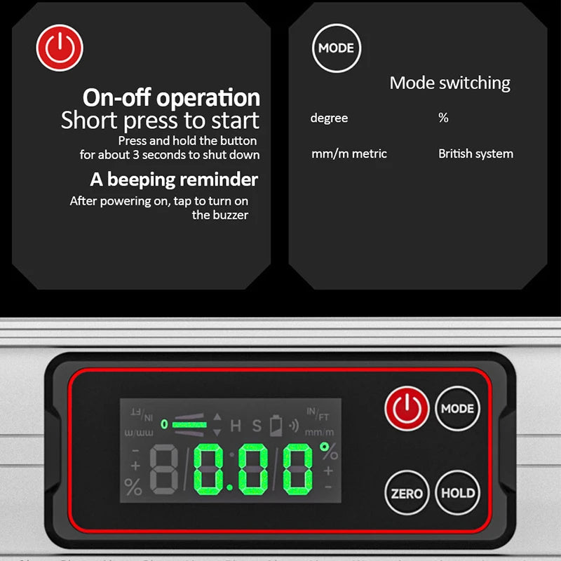 Digital Angle Finder Protractor with Magnetic Base and LED Display 0–90° Level Ruler