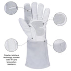 Extra Long Heat Resistant Leather Gloves 35cm Heavy Duty BBQ Workshop Welding Handling Pair