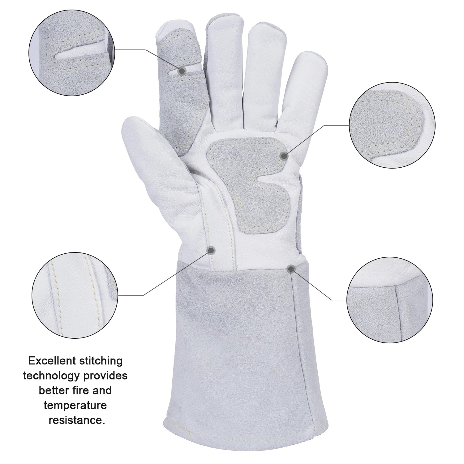 Extra Long Heat Resistant Leather Gloves 35cm Heavy Duty BBQ Workshop Welding Handling Pair