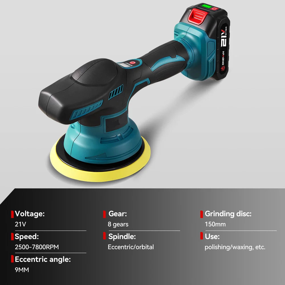 Cordless Car Polisher Kit 18V 8 Speed with Dual Batteries 15cm Pad Storage Box and Accessories