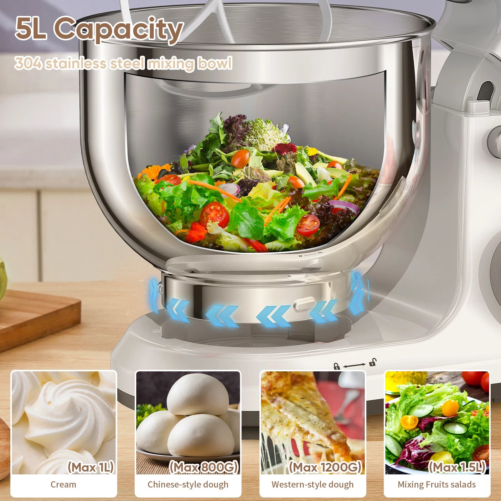 1200W Electric Stand Mixer 5L Bowl 11 Speed Tilt-Head Kitchen Food Mixer with Attachments