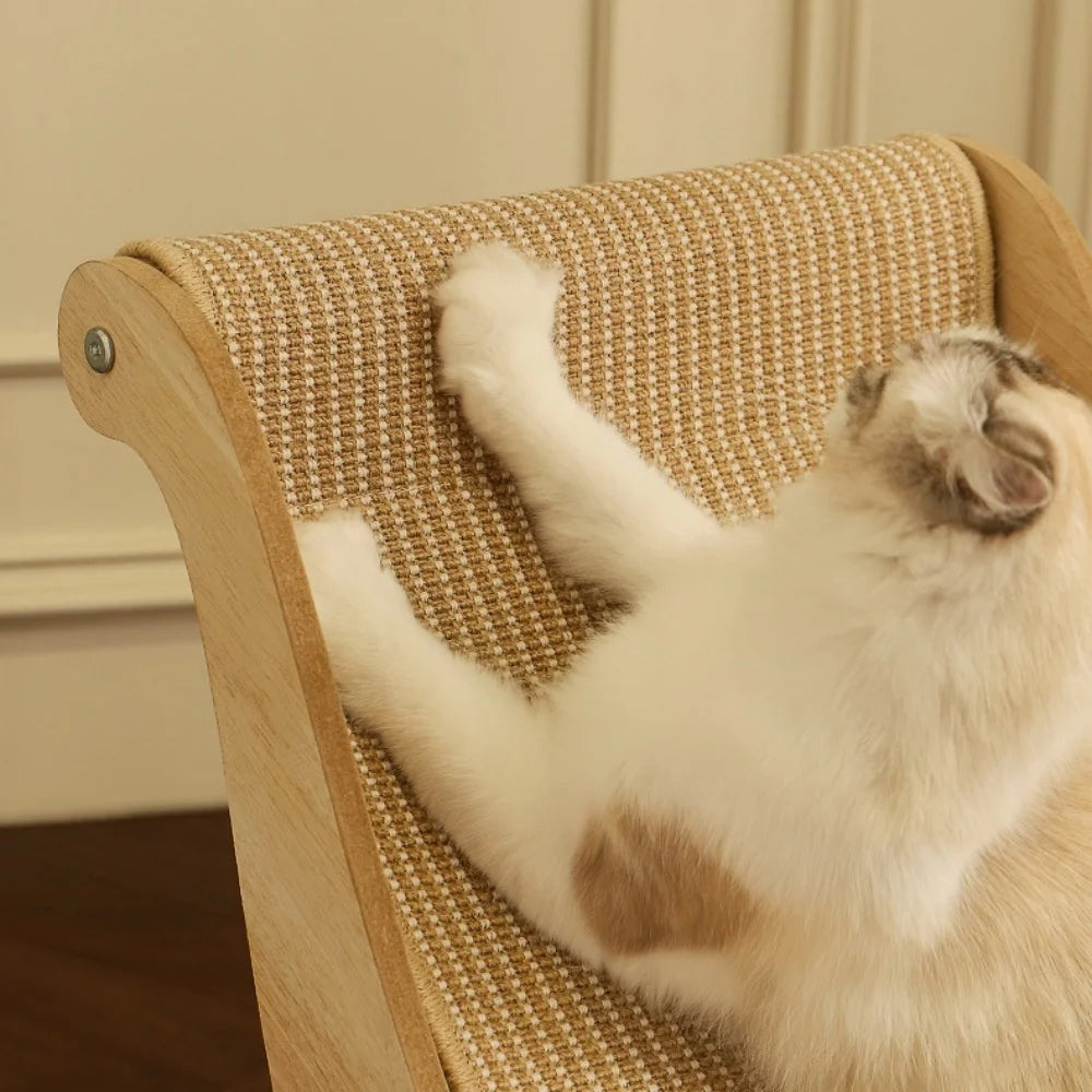Cat Scratcher Rocking Bed Wooden Curved Hammock with Scratching Surface