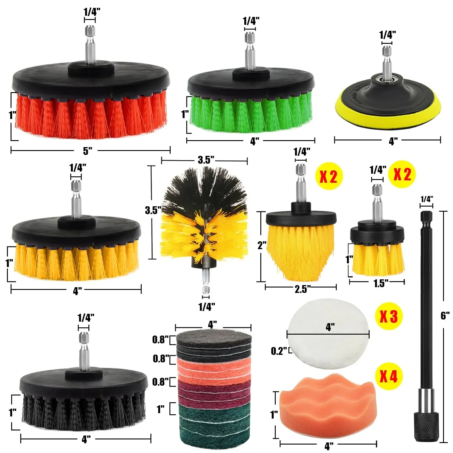 31 Piece Drill Cleaning Brush Attachment Set with Scouring Pads, Sponge Pads & 15cm Extension Shaft