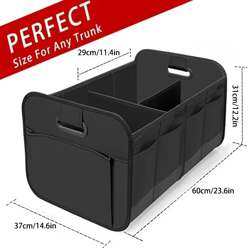 Collapsible Car Trunk Storage Organizer Box 600D Oxford Fabric with Multiple Compartments and Reinforced Handles