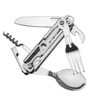 1 pc 6 in 1 Multifunctional Cutlery Set Outdoor Tableware Camping Portable Meal Knife Fork Spoon Bottle Outdoor Camping Cookware